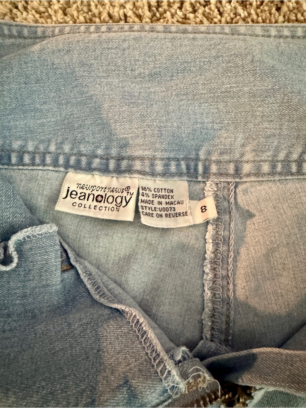 Newport News Jeanology Patchwork Light Blue Wash Flared Jeans w/Wide Belt, Sz 8 - Picture 5 of 9